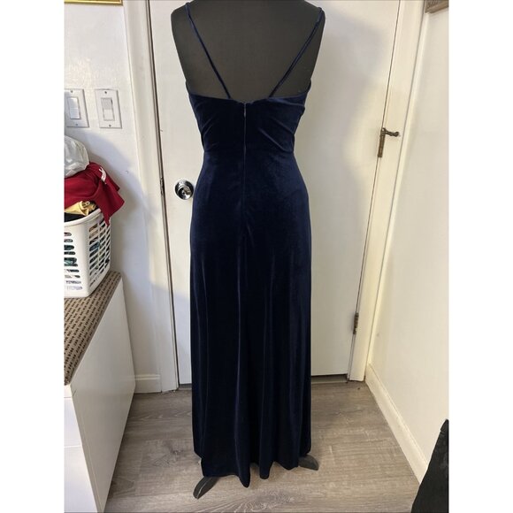 B2 Jasmine Velvet Dark Blue long Dress Womens 4 Side Slit Babydoll Prom - Picture 5 of 13